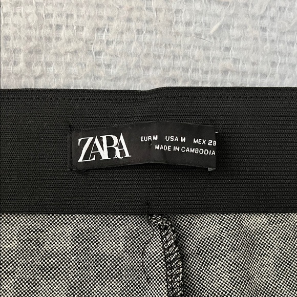 ZARA Black and White Checkered Stretch Pants SZ M Zipper Front - Picture 8 of 14